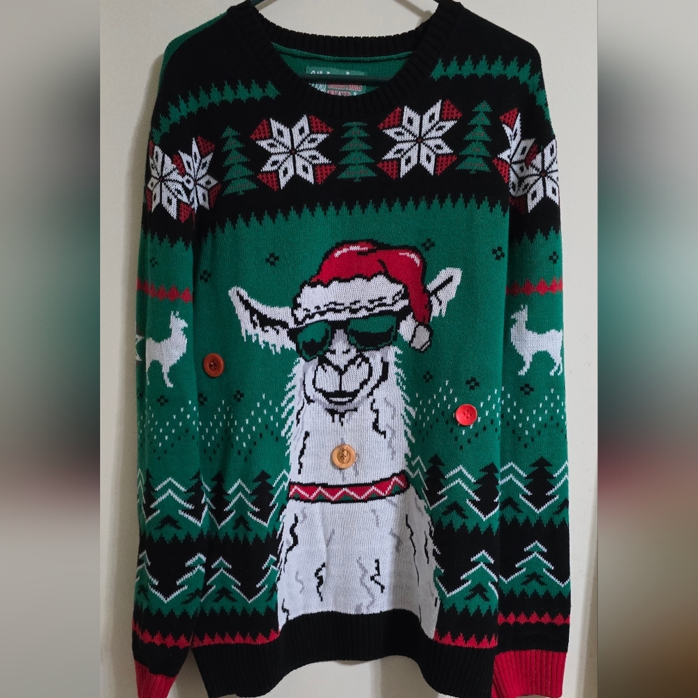Festive Christmas Green Llama Sweater